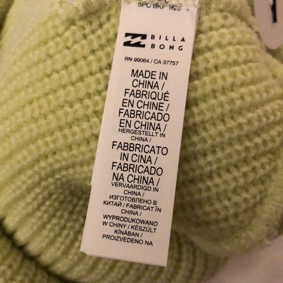 Billabong Walled Cuffed 100% Acrylic Ribbed Beanie Hat Light Green OS NWT - Picture 11 of 16
